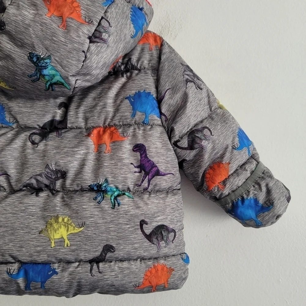 Swiss Tech 12 Months Gray Dinosaur Full‎ Zip Puffer Jacket